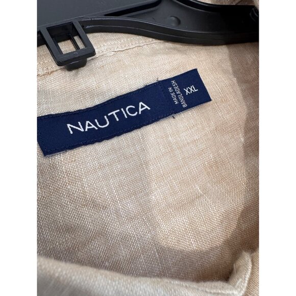 Nautica Men's Size XXL Beige 100% Linen Button-Up Shirt Long Sleeve - Picture 2 of 9